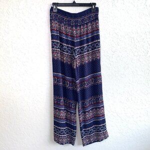 Paisley Boho Pants Womens Small Pull‎ On Wider Leg High Rise Pockets Festival